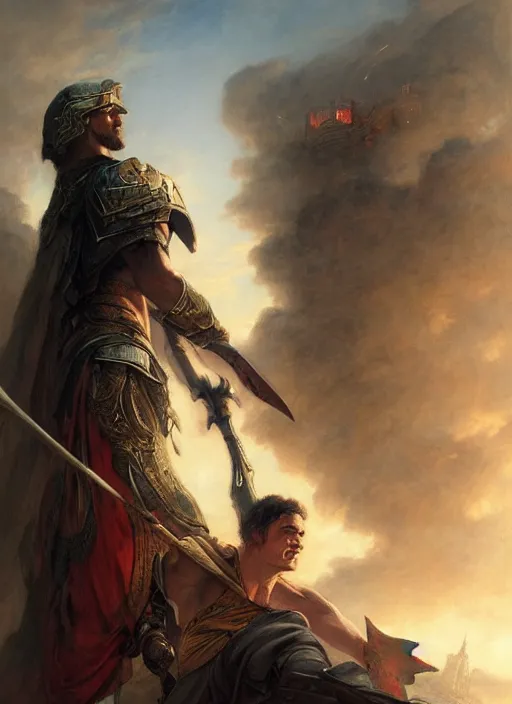 Prompt: orlando bloom as goliath of gath, digital art by eugene de blaas and ross tran, vibrant color scheme, highly detailed, in the style of romanticism, cinematic, artstation, greg rutkowski