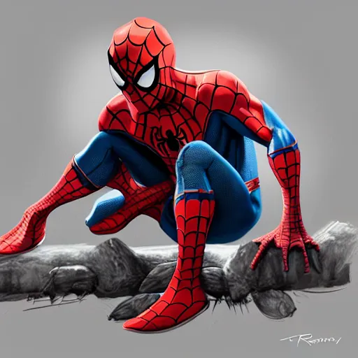 Image similar to spider - man sit on the raccoon and eating donuts, concept art, trending on artstation, highly detailed, intricate, sharp focus, digital art, 8 k