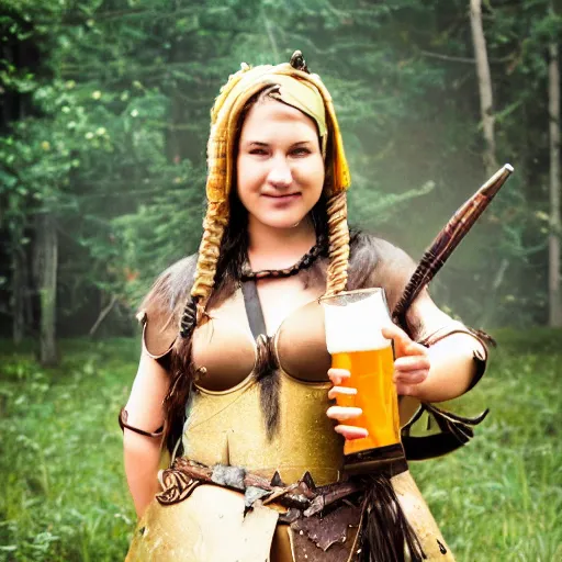 Prompt: photo of a beer maiden warrior