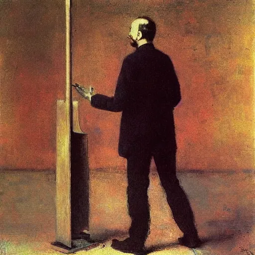 Prompt: A digital art. A rip in spacetime. Did this device in his hand open a portal to another dimension or reality?! by Eastman Johnson, by Mark Rothko lifelike