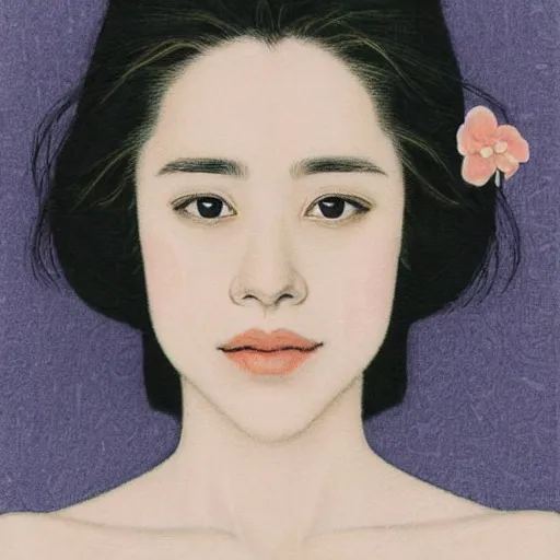 Prompt: “ rachel mcadams portrait by ikenaga yasunari and ayana otake and ko rakusui, drawing, realistic, sharp focus, japanese, dreamy, nostalgia, faded, golden hues, floral clothes ”