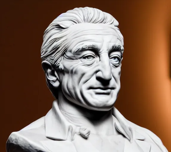 Image similar to a hyper-detailed marble status of Robert DeNiro by Michelangelo; anatomically correct; proud posture; trending on artstation; f/1.4; 90mm