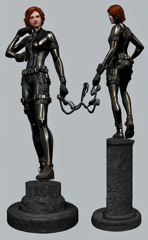 Image similar to black widow, bronze statue and silver, unreal engine, high detailed, holographic