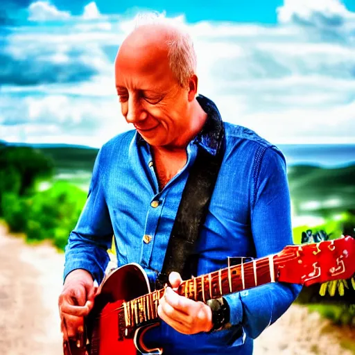 Image similar to mark knopfler playing guitar in spain, digital art portrait, 8 k