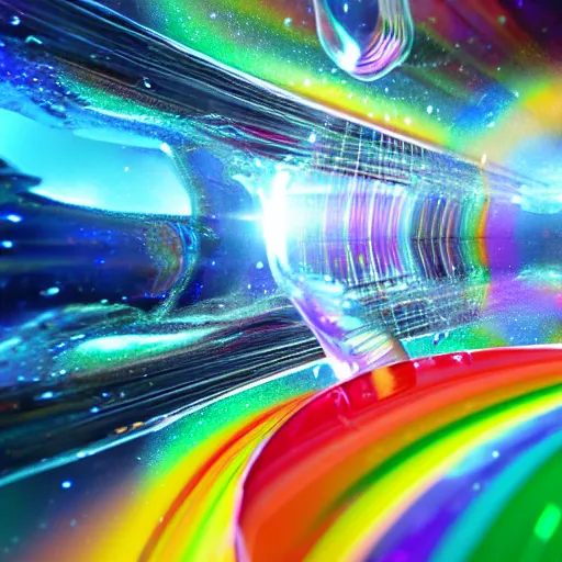 Image similar to A rainbow universe viewed through a crystal, award-winning render, octane render, ray trace