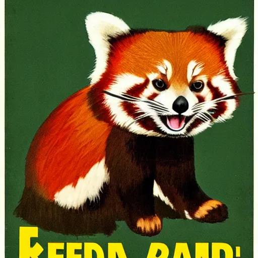 Prompt: red panda on a propaganda poster, world war, germany, circa 1 9 3 9, stencil