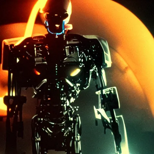 Image similar to movie still of a cool cyborg, cinematic composition, cinematic light, by john carpenter