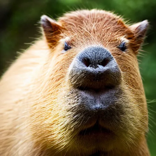 Prompt: a beautiful photo of a capybara chewing on a rtx 4 0 9 0 graphics card, eats a consumer gpu, wildlife photography, nvidia, kodak gold 2 0 0, depth of field, 2 5 mm f / 1. 7 asph lens, natural lighting, award - winning photo