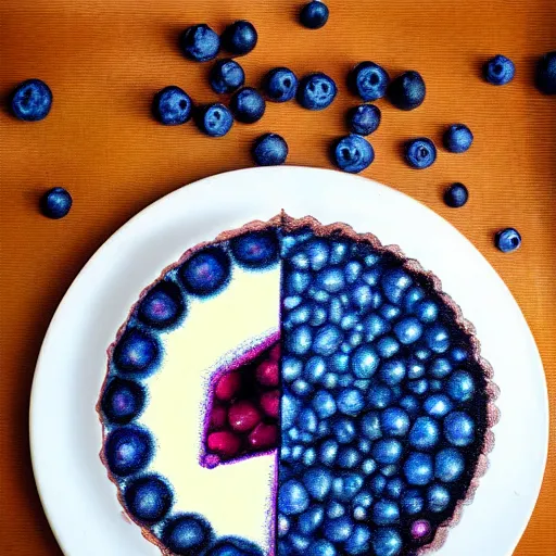 Image similar to Colored pencil art on paper, Blueberry pie slice on a plate, highly detailed, artstation, MasterPiece, Award-Winning, Caran d'Ache Luminance