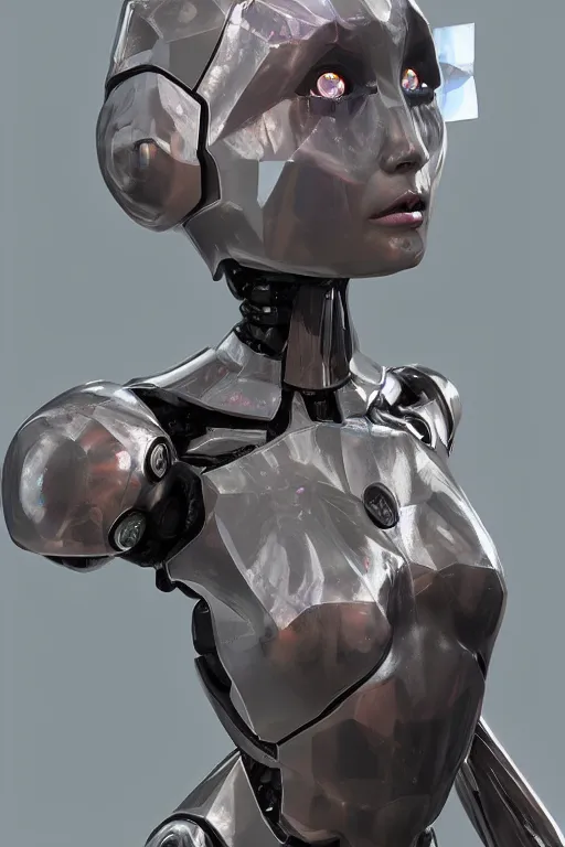 Prompt: crystalline crying robot girl by artstation, unreal engine, photorealistic