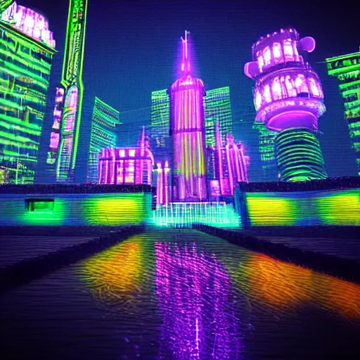 Image similar to Cyberpunk Castle, neon art, cyberwave