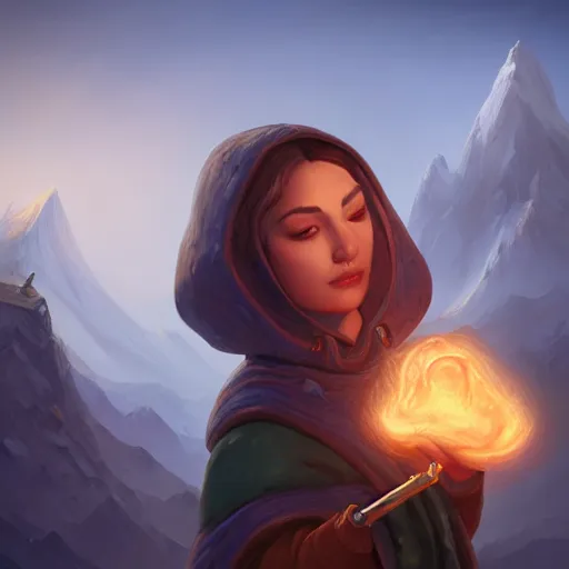 Image similar to mage smoking pipe, female, glacier landscape, D&D, fantasy, intricate, elegant, highly detailed, digital painting, artstation, octane render, concept art, matte, sharp focus, illustration, hearthstone, art by leonardo da vinco