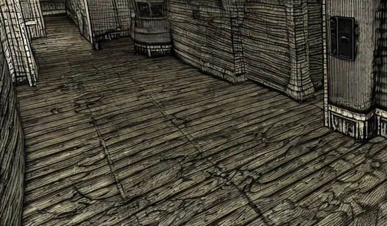 Image similar to Fighting eldritch horrors in an FPS, PC game with UI, by Junji Ito