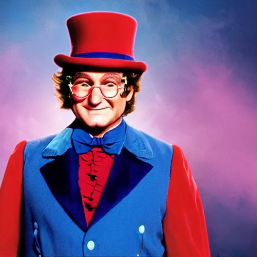 Image similar to stunning awe inspiring robin williams as willy wonka, movie still 8 k hdr atmospheric lighting