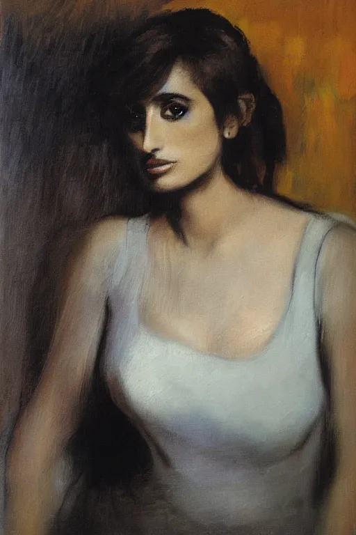 Image similar to oil painting, portrait of penelope cruz, artwork by edgar degas