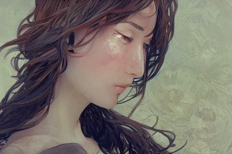 Prompt: elaborately ultradetailed close up portrait of an extremely beautiful girl, artstation, concept art, smooth, sharp focus, illustration, art by alphonse mucha and tian zi and WLOP