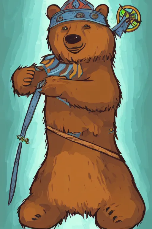 Image similar to Portrait of a bear that is a wizard casting a spell , wizard, medieval, sticker, colorful, casting epic spell, magic the gathering artwork, D&D, fantasy, artstation, heroic pose, illustration, highly detailed, simple, smooth and clean vector curves, no jagged lines, vector art, smooth