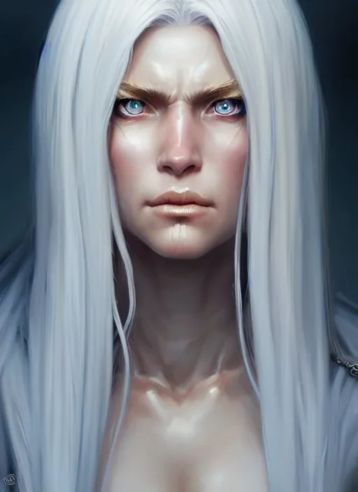 Image similar to a fantasy style portrait painting of shy white female paladin scar wound left eye with blonde hair and blue eyes, holy oil painting unreal 5 daz. rpg portrait extremely detailed artgerm greg rutkowski _ greg