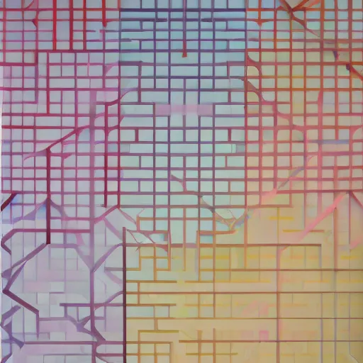 Prompt: A beautiful computer art of a abstract composition of geometric shapes in various colors. McDonald\'s, alhambresque by Kathryn Morris Trotter, by Helene Schjerfbeck, by Roxy Paine rigorous