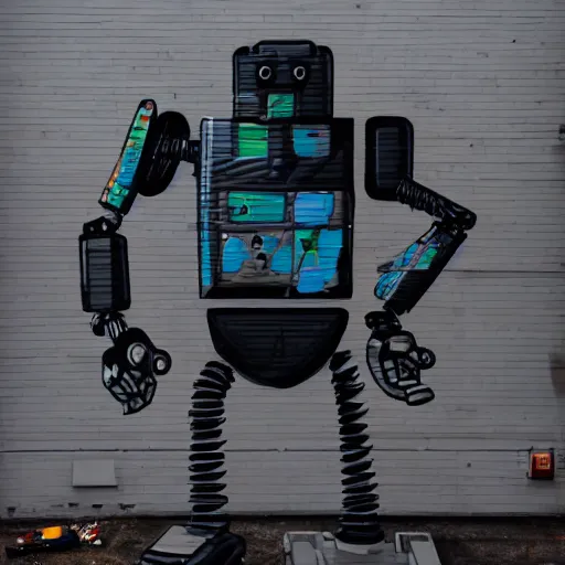 Prompt: Robot rat mech done as street art, 4k