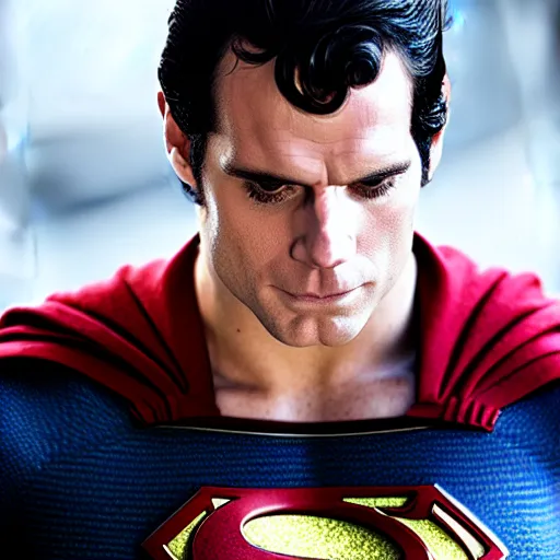 Image similar to henry cavill as superman, detailed face, professional photography, cinematic, 8k,