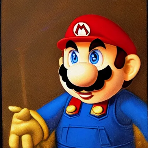 Prompt: a portrait of super mario painting by da vinci