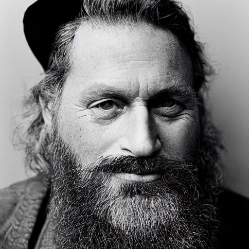 Prompt: a portrait photo of a bearded man by Annie Leibovitz