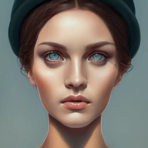 Image similar to tom bagshaw portrait, beautiful portrait of a woman with angel eyes in a suit, hair under a baseball cap, professionally retouched, focus eyes, ultra realistic soft painting, insanely detailed linework, symmetrical accurate intricate features, behance, 8 k