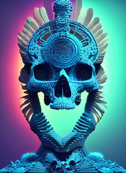 Image similar to 3 d goddess profile portrait, sigma 5 0 0 mm f / 5. beautiful intricate highly detailed quetzalcoatl skull and feathers. bioluminescent, plasma, lava, ice, water, wind, creature, thunderstorm! artwork by tooth wu and wlop and beeple and greg rutkowski, 8 k trending on artstation,