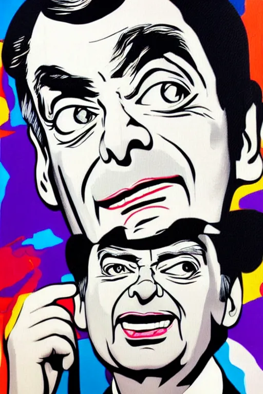 Image similar to Wall mural portrait of Mr Bean, urban art, pop art, artgerm, by Roy Lichtenstein