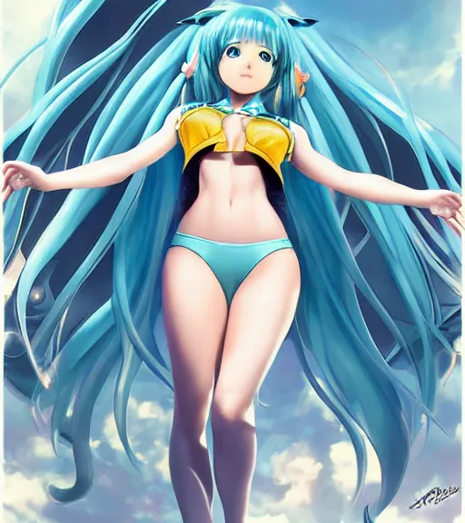 Prompt: Anime art of beautiful Hatsune miku with beautifel legs by artgerm, rossdraws, magali villeneuve, Gil Elvgren, Alberto Vargas, Earl Moran, Enoch Bolles