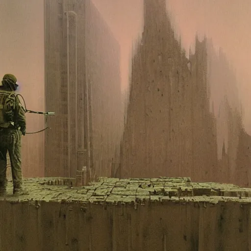 Prompt: a detailed matte painting of a Ghostbuster by Zdzislaw Beksinski