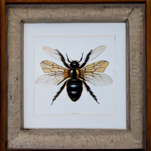 Prompt: antique framed 🐝, entomology specimen, victorian, scientific, symmetry, hd,