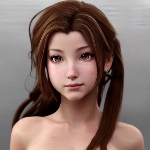 Image similar to face and body shot of aerith gainsborough, concept art trending on artstation