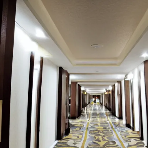 Prompt: a infinity, hotel hallway, that never ends