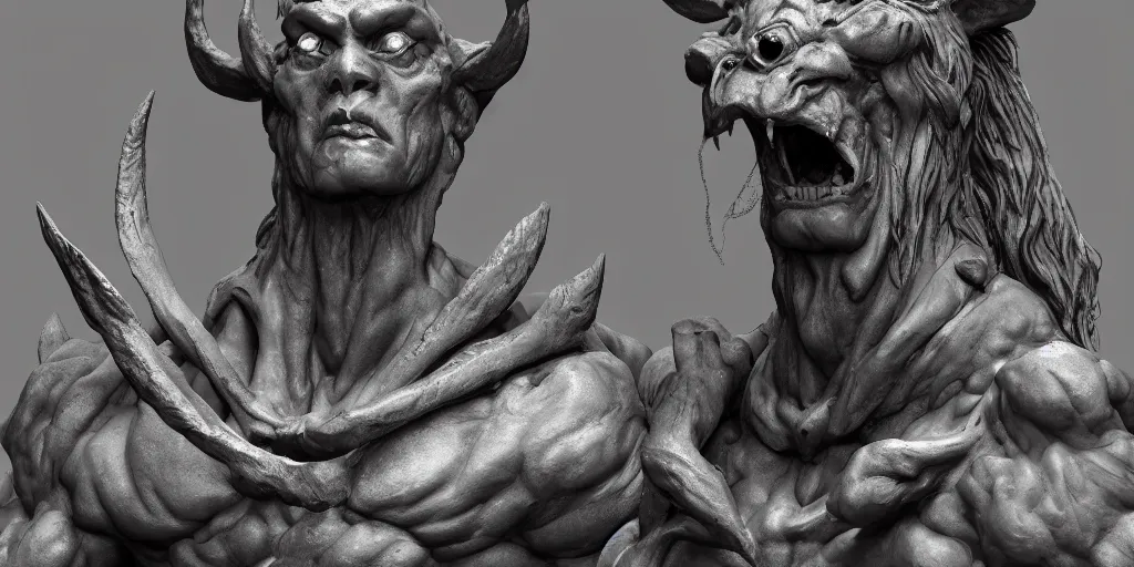 Image similar to a statue of a demon sitting on a rock by senior character artist, zbrush central contest winner, new sculpture, sketchfab, zbrush, rendered in maya