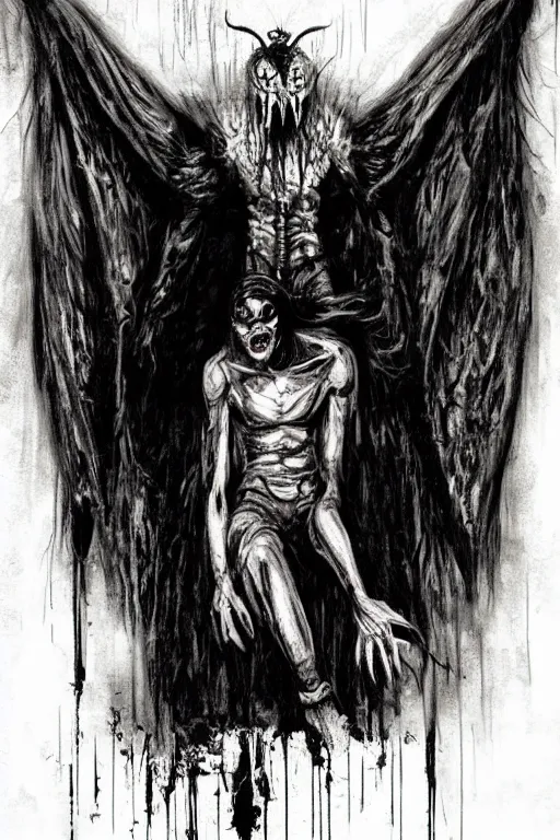 Image similar to mad horror painting of mothman by ben templesmith