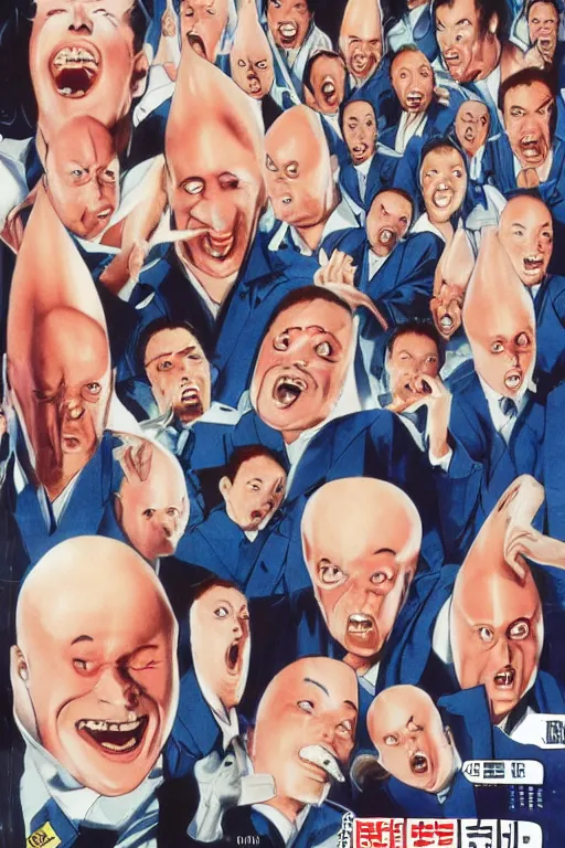 Image similar to coneheads, japanese vhs cover art, detailed facial expressions