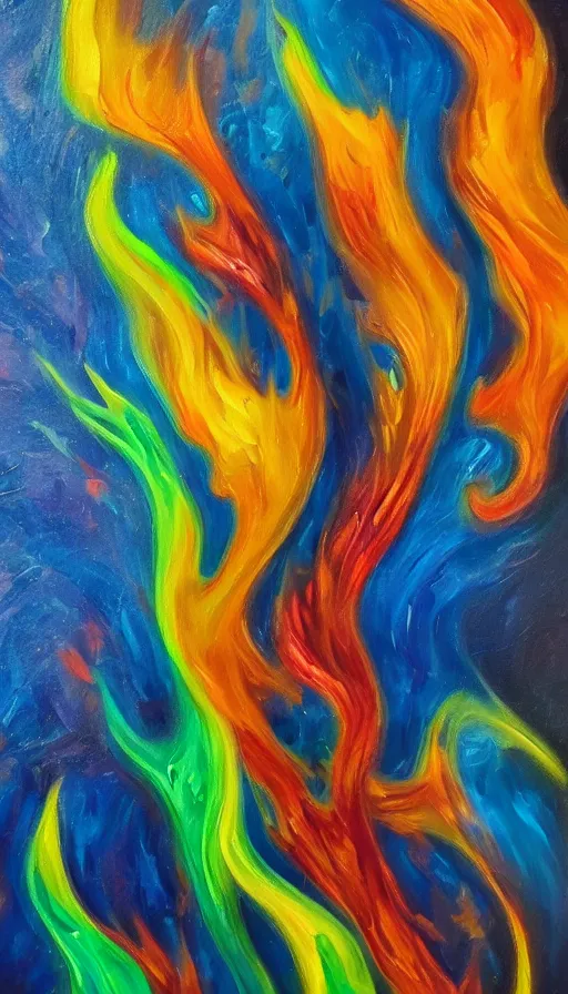 Image similar to oil painting of fire and water mixing together