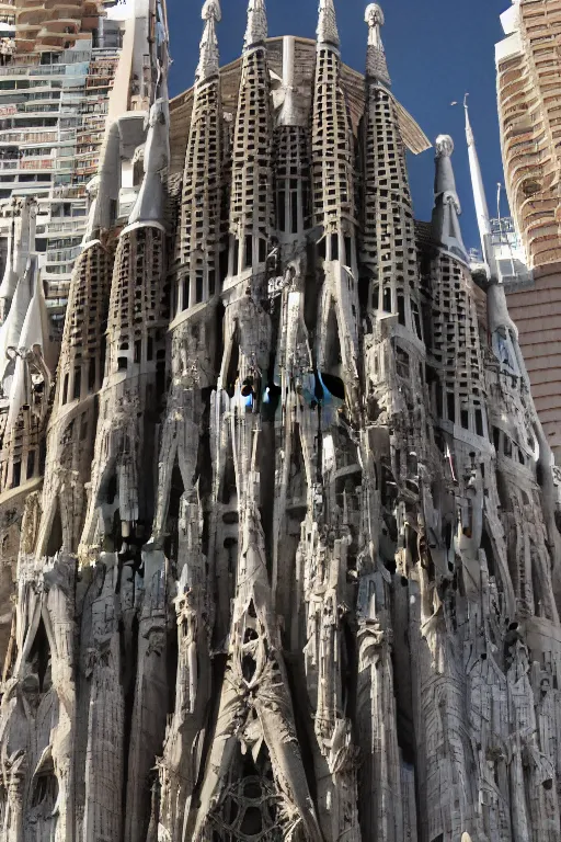 Prompt: A building that is a mix of The Empire State building and La Sagrada Familia by Antoni Gaudi, CG Society