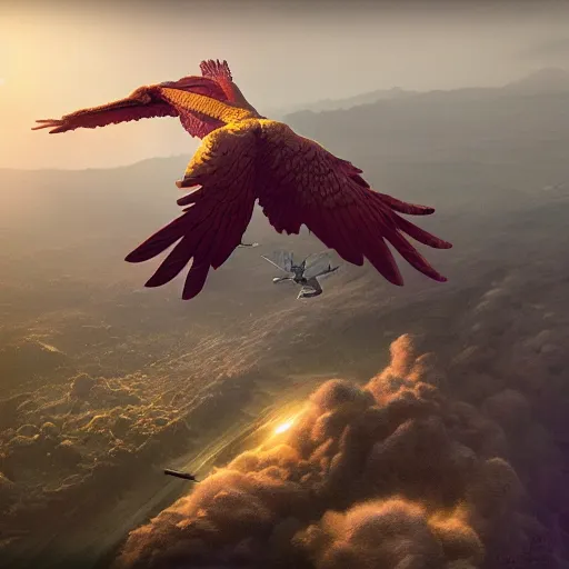 Prompt: a 3 d phoenix flying in the sky, super detailed detail, hyperrealism, c 4 d, ultra - realistic by greg rutkowski and szymon biernacki, trending on artstation