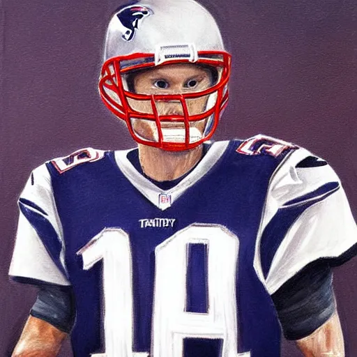 Prompt: portrait of tom brady, determined, great detail, looking to the sky, superbowl