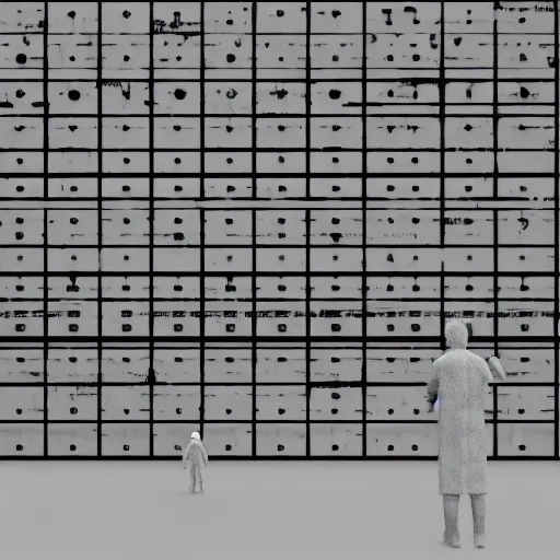 Image similar to defragmentation, in the style of hiroya oku and ryoji ikeda and stanley kubrick, black and white, photorealistic, epic, super technical, 3 d render