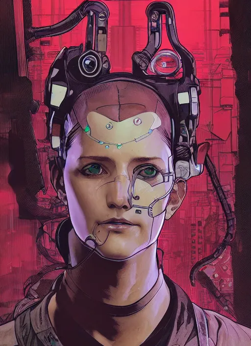 Image similar to cyberpunk neurosurgeon. portrait by ashley wood and alphonse mucha and laurie greasley and josan gonzalez and james gurney. splinter cell, apex legends, rb 6 s, hl 2, d & d, cyberpunk 2 0 7 7. realistic face. character clothing. vivid color. dystopian setting.