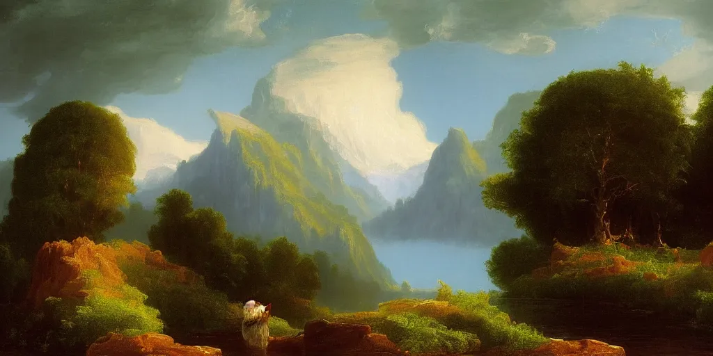 Prompt: a photo of bob ross painted by thomas cole