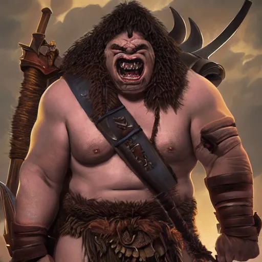 Image similar to upper body portrait of a heavily armoured hulking herculean chiseled john candy as a fantasy barbarian pirate orc ork, sunrays, cinematic lighting, photorealistic, octane render, 8 k, depth of field, 3 d, art by artgerm and greg rutkowski and alphonse mucha and uang guangjian and gil elvgren and sachin ten