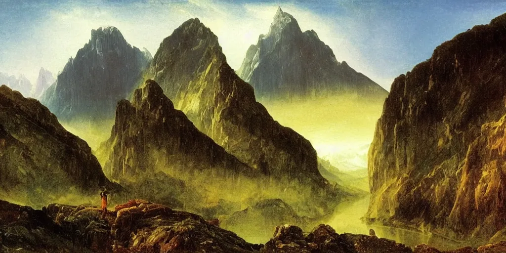 Prompt: alps landscape, caspar david friedrich, turner, thomas cole