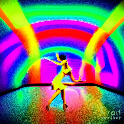 Image similar to dancing on top of a neon lit rainbow digital art, ue 5