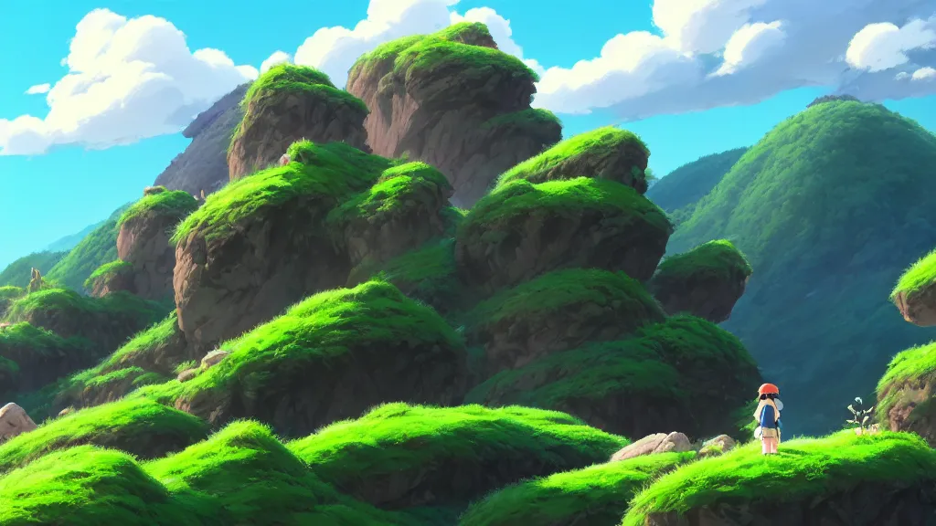 Image similar to mountainside landscape, studio ghibli, pixar and disney animation, sharp, rendered in unreal engine 5, highly detailed, digital painting, artstation, concept art, smooth, sharp focus, illustration, wide angle, artbook, wallpaper, splash art, promo art, dramatic lighting, art by artgerm and greg rutkowski and bo chen and jin xiaodi