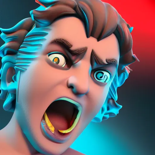 Image similar to a digital 3 / 4 portrait of a crazy eyed greek god yelling, by antonio mello, 3 d nft, nendoroid 3 d, cyberpunk artm, cgsociety, seapunk, anime aesthetic, rendered in maya